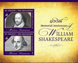 St. Vincent 2016 - William Shakespeare Memorial Anniv. - Sheet of 2 Stamps - MNH