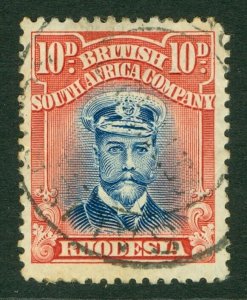 SG 298 Rhodesia 10d bright ultramarine & red. Very fine used CAT £70