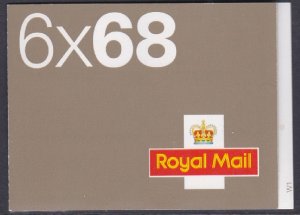 NB1 2002 Airmail - Worldwide Letter 20g barcode booklet 6 x 68p - Cylinder W1