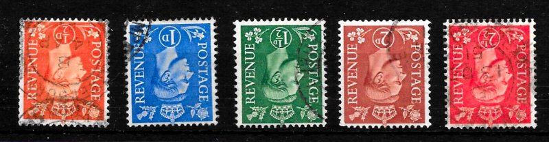 GB KGVI, 1951, SG 503-7Wi, ½d-2½d COLOUR CHANGE INVERTED WMK SET, SUPERB USED.