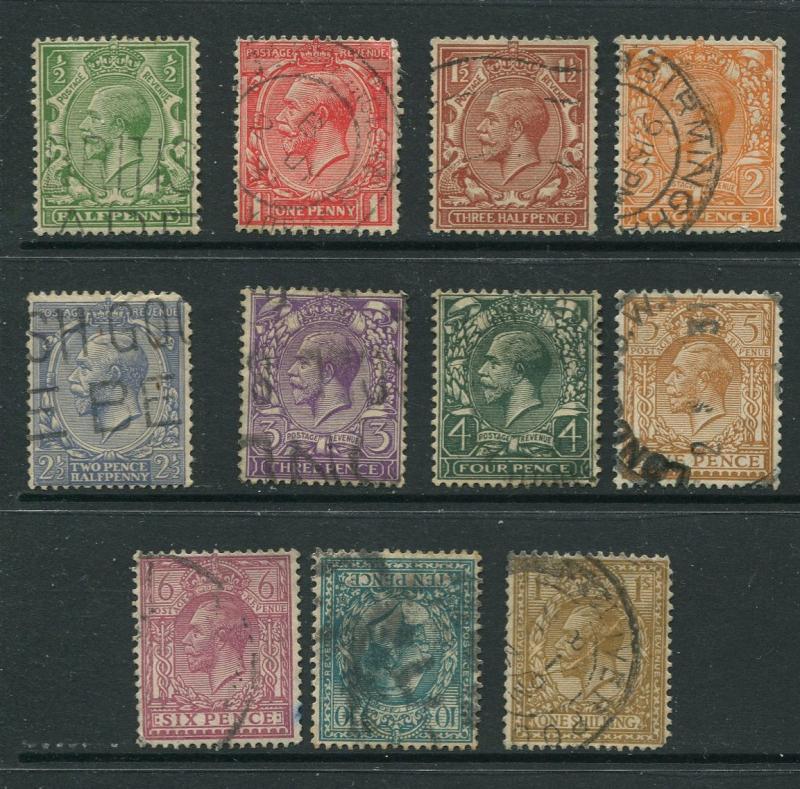 STAMP STATION PERTH Great Britain #187-200 KGV Definitive Used Wmk 35 CV$50.00.