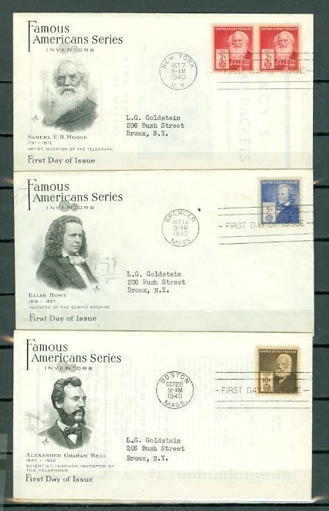 US 1940 INVENTORS-BELL LOT of (3) FDC...NICE CACHETS