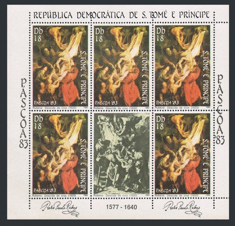 St Thomas & Prince 693-694 sheets, MNH. Mchel 821-822 klb. Peter Rubens, 1983.