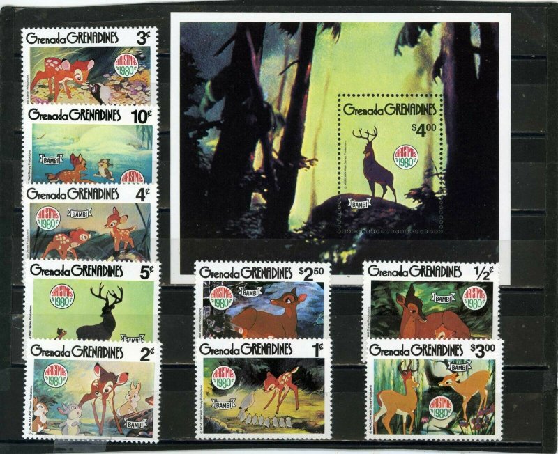 GRENADA GRENADINES 1980 Sc#411-420 DISNEY CHRISTMAS SET OF 9 STAMPS & S/S MNH 