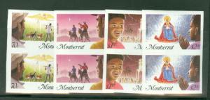 MONTSERRAT #588-91 Christmas, Complete set, IMPERFORATE PAIRS WITH GOLD OMITTED