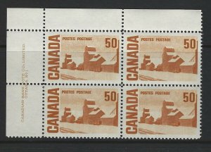 CANADA - #465Aii - 50c SUMMER'S STORES UL PLATE #1 BLOCK (1967) MNH