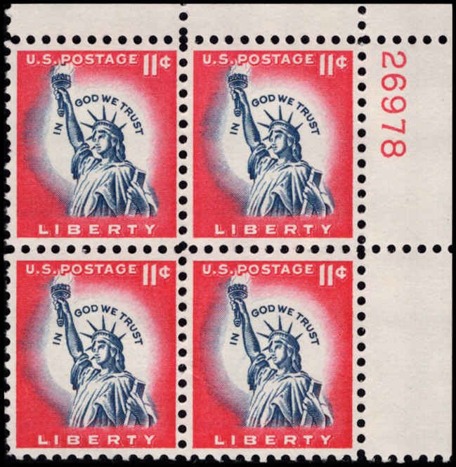 US #1044A LIBERTY MNH UR PLATE BLOCK #26978 DURLAND $1.50