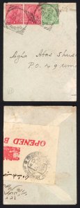 Bushire Indian KGV 1/2a and 1a x 2 with Squared Circles on part Censored Cover