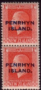 PENRHYN IS 1917-20 GV 1/- 2 perf pair fine mint SG27b cat £100.............43453