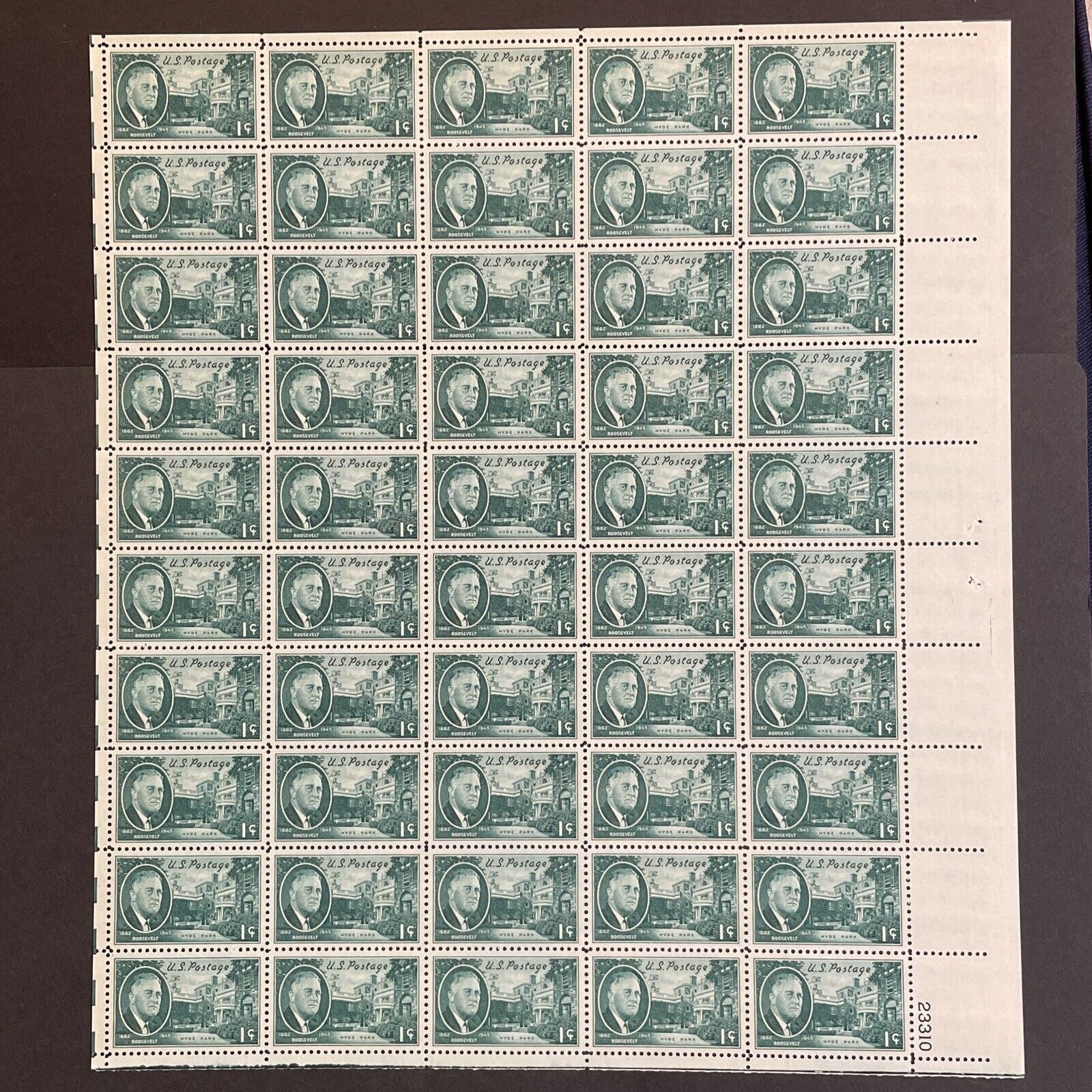1945 sheet of postage stamps, 1cent Roosevelt, Sc 930 United States