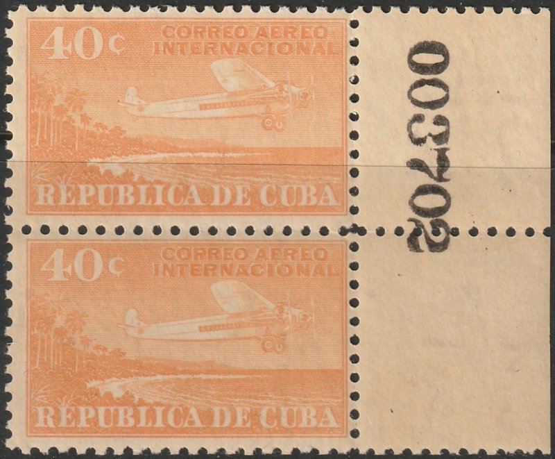 Cuba 1931 Sc C9 air post plate margin pair MNH**