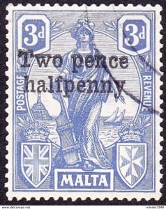 MALTA 1925 KGV 2.5d on 3d Bright Ultramarine SG142 FU