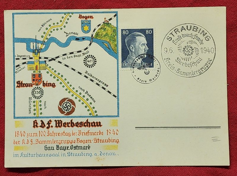 Nazi Germany Third Reich KDF propaganda postcard Straubing 1940 WW2 WWII German