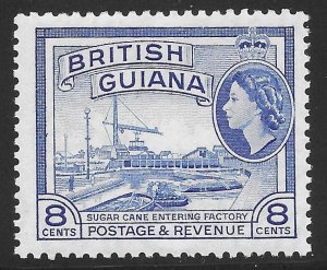 British Guiana Scott 259 MVLH, 8c ultramarine Sugar Cane Factory issue of 1954