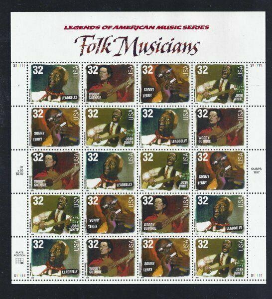 U.S. SCOTT #3212 - 3215   -  FOLK MUSICIANS   -   MINT NEVER HINGED SHEET