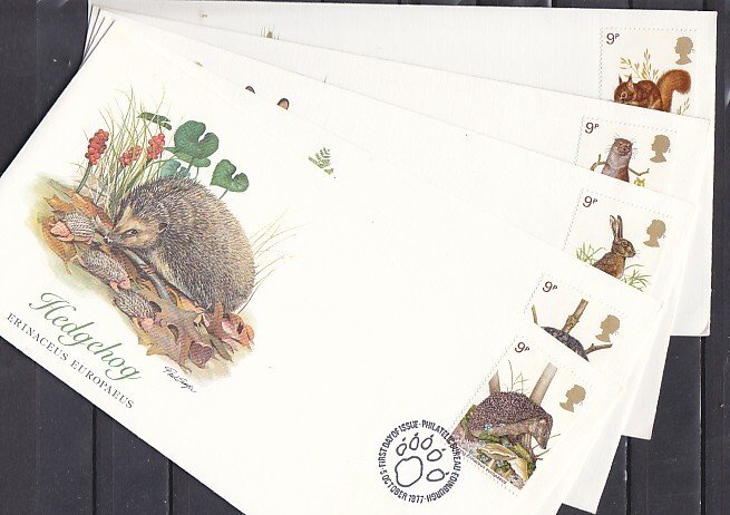 Great Britain, Scott cat. 816-820. British Wildlife issue. 5 First Day Covers. ^