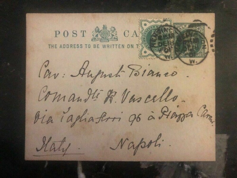 1901 Kensington England Postal Stationary Cover To Napoli Italy