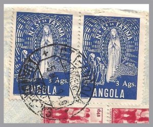 ANGOLA (Portugal) 1949 Air Advertising Cvr to USA - 3a FATIMA PAIR (religion)