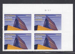 Catalog # 3838 US Air Force Academy Plate Block of 4  37 cent Stamps