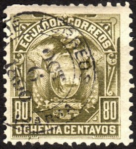 1887, Ecuador 80c, Used, Sc 22