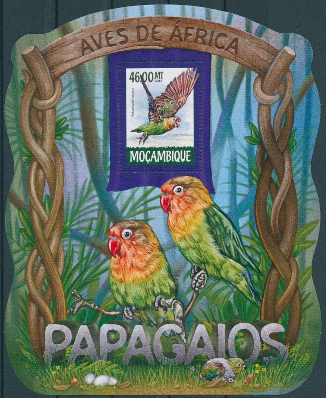 Mozambique 2015 MNH Birds on Stamps Parrots Cape Parrot 1v S/S III