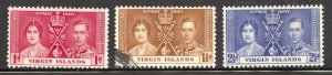 Virgin Islands Scott 73-75 Used/Unused H - 1937 Coronation Issue - SCV $4.20