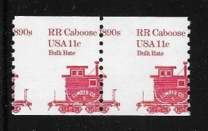 MISCUT,MISPERFORATED, SHIFTED TAGGING Coil Pair-11c Tagged Caboose, Scott #1905
