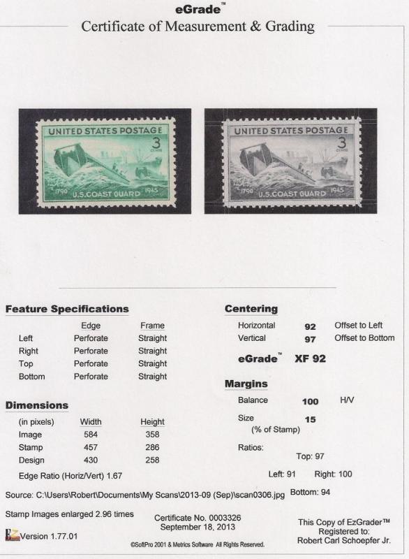 936 3 cent Coast Guard in WW 2 mint OG NH EGRADED XF 92 XXF 