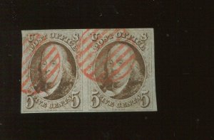 1 Franklin Used Pair of Stamps with Nice Red Cancel PF Cert (Bz 548)