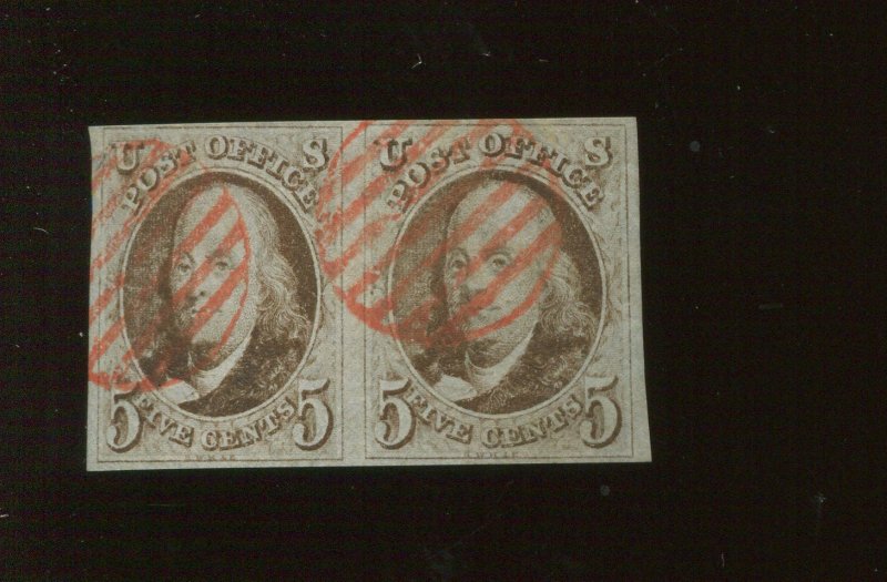 1 Franklin Used Pair of Stamps with Nice Red Cancel PF Cert (Bz 548)