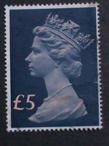 ​GREAT BRITAIN-1970 QUEEN ELIZABETH II- MACHINS USED 5 POUND LARGE SIZE VF RARE