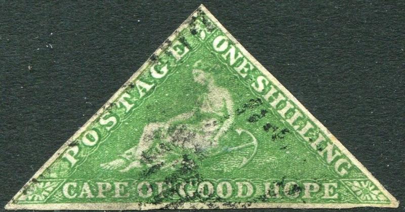 CAPE OF GOOD HOPE-1858 1/- Bright Yellow-Green Sg 8 GOOD USED V26257