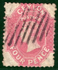 CEYLON QV Classic Stamp SG.52b 4d Rose (1865) Used Cat £130 {samwells}SBLUE40