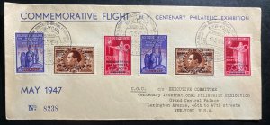 1947 Bruxelles Belgium Commemorative Flight Cover To New York USA Centenary Exhi