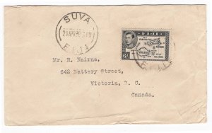 Fiji 1938 6d die I sg260 fine used on 1941 cover to Canada