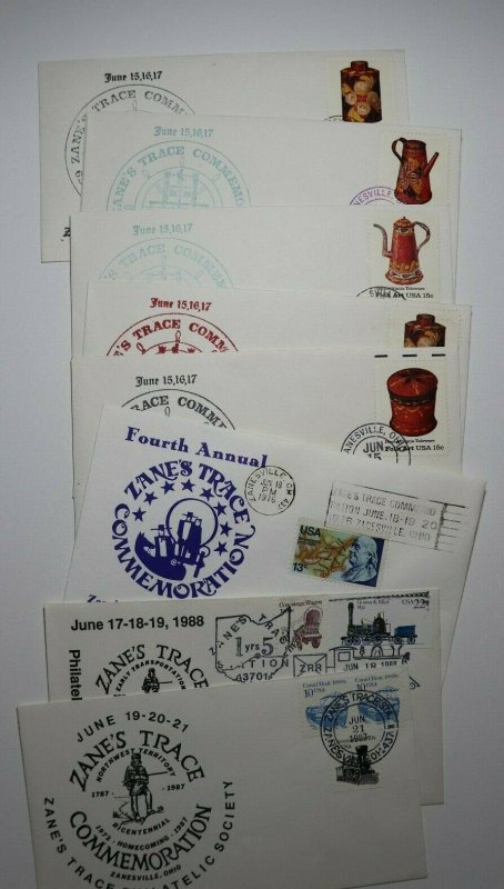 Zane's Trace Philatelic Society Zaineville OH Set 9 Expo Cachet Covers 