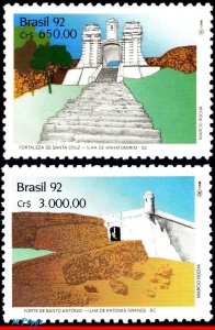 2386-87 BRAZIL 1992 FORTRESSES, MILITARY, ARCHITECTURE, MI# 2493-94, SET MNH