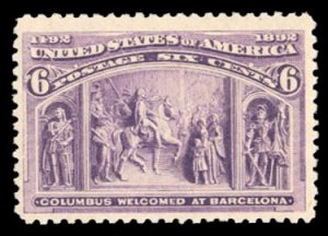United States, 1893 Columbian Issue #235 Cat$150, 1893 6c purple, never hinged