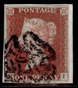 GB QV SG8, 1d red-brown BLACK MX PLATE 30, USED. Cat £65. ON PIECE KI 