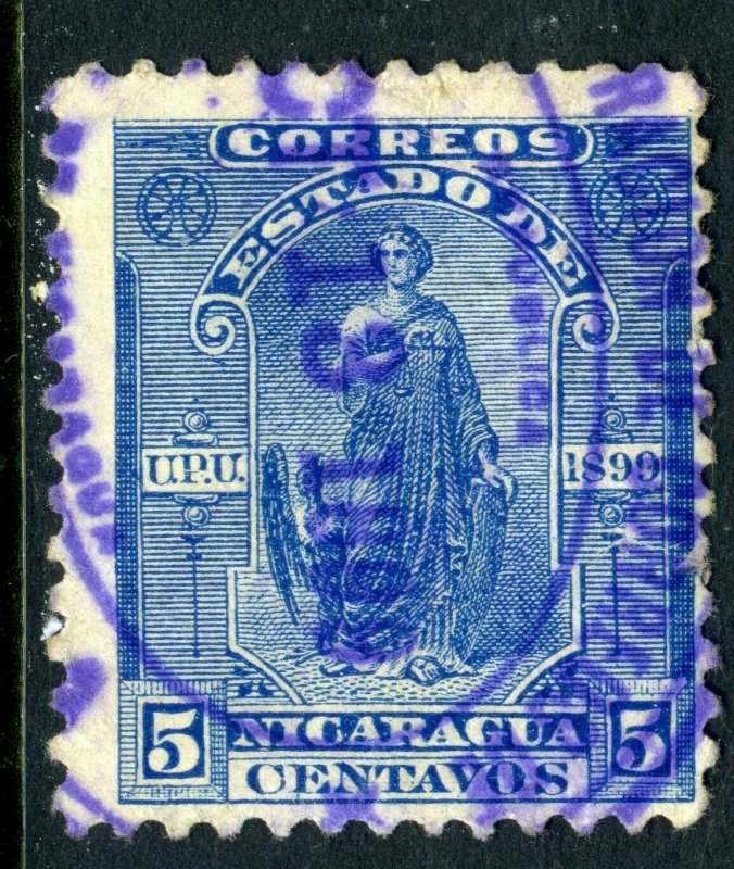 Nicaragua 1899 Seebeck 5¢ Justice Authentic Cancel Postally Used D317 ⭐⭐⭐⭐⭐⭐