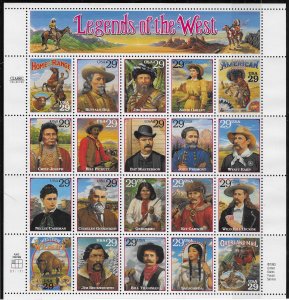 US #2869  29c   Legends of the West Sheet of 20 (MNH) CV$15.00