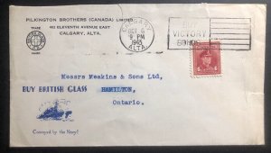 1943 Calgary Canada Advertising cover To Hamilton Buy British Glass Pilkington