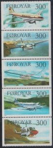 FAROE ISLANDS Sc# 138a MNH BOOKLET PANE of 5 DIFFERENT AIRPLANES