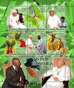 GUINEA BISSAU 2005 SHEET BUTTERFLIES ORCHIDS MINERALS JOHN PAUL POPES FLOWERS