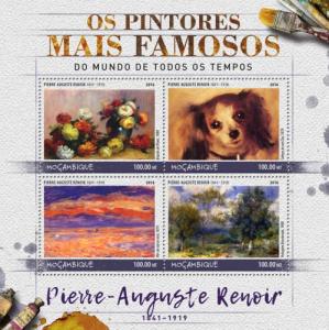 MOZAMBIQUE - 2016 - Painters. Pierre-Auguste Renoir - Perf 4v Sheet - MNH