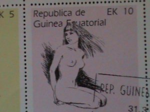 ​EQUARTORIAL GUINEA-1976-FAMOUS NUDE ARTS PAINTINGS-CTO IMPERF S/S VERY FINE