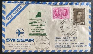 1957 Buenos Aires Argentina Swissair Flight Airmail Cover To Geneva Switzerland