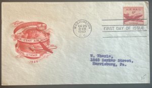 AIRMAIL 6¢ COIL STAMP #C39 AUG 25 1949 WASHINGTON DC FIRST DAY COVER (FDC) BX5