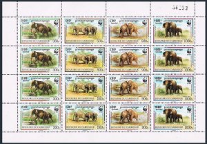 Cambodia 1597 ad sheet,MNH.Mi 1680-1683 klb. WWF 1997.Elephants Elephas Maximum.