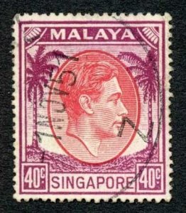 Singapore SG26 KGVI 40c Red and Purple Perf 17.5 x 18 Fine used Cat 22 pounds